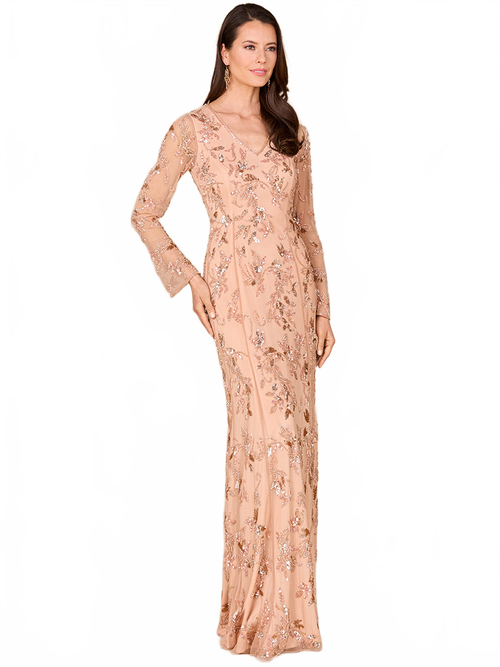 Beaded Dress with Sheer Long Sleeves