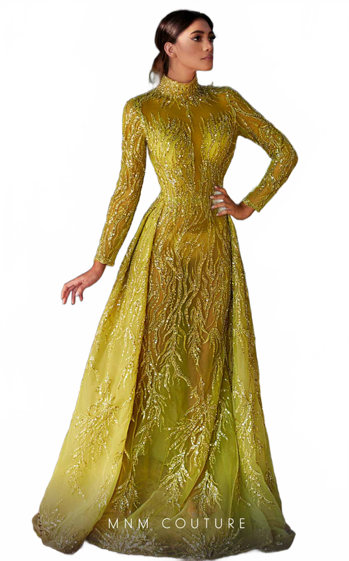 MNM Couture K3926 Olive Beaded High Neck Gown