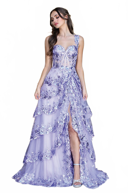 Adora Design 3174 Tiered A-Line Sequin Applique Formal Prom Gown