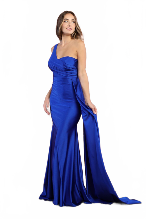 One Shoulder Bridesmaid Dress Simple Stretchy Long Evening Formal Gown