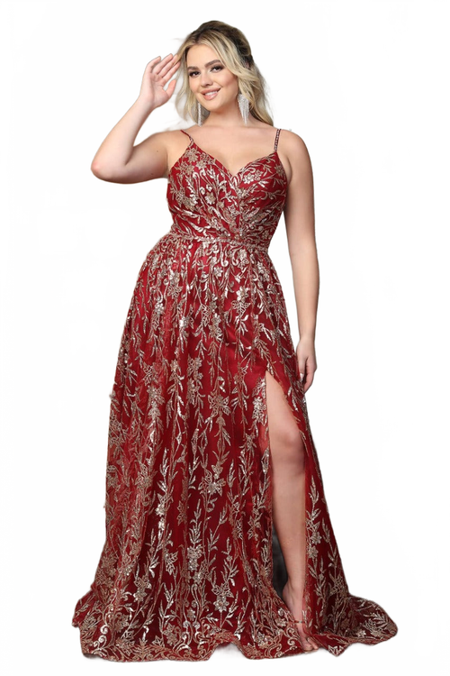 May Queen MQ2017 Floral Glitter Motif Backless Prom Evening Gown