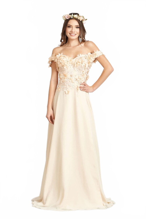 Off Shoulder Floral Chiffon Gown by Elizabeth K GL3018