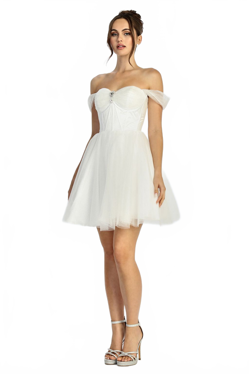 Adora Design 1060 Off Shoulder Glitter Tulle Short Bridal Dress