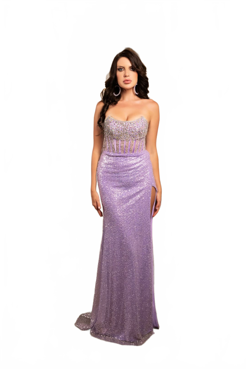 Evening Dress Strapless Sequin Mesh Gala Gown By Royal Queen RQ8155