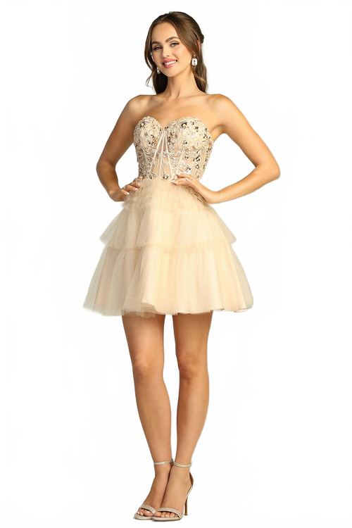 Adora Design 1059 Short Tulle Corset Layered A-Line Prom Dress