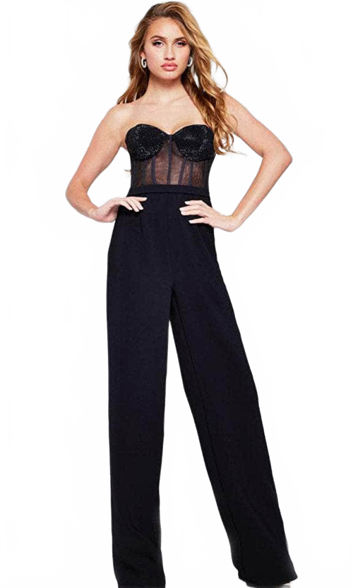 Jovani 42466 Corset Bodice Strapless Embellished Jumpsuit