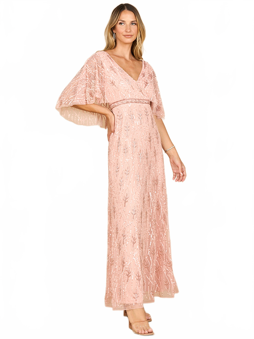 Beaded Gown with Cape Sleeves