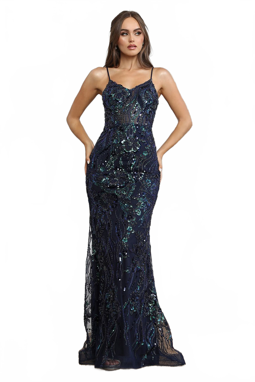 Adora Design 3225 Beaded Spaghetti Strap Fitted Formal Prom Gown