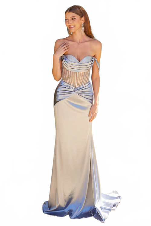 Beaded Satin Off Shoulder Gown by GLS Gloria GL3566