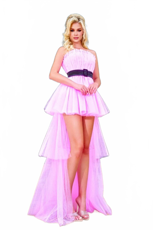 Portia and Scarlett PS24696 - high-Low Pink Tulle Evening Prom Dress
