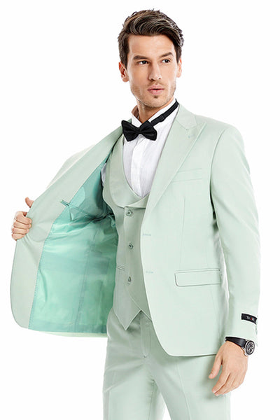 Men's Mint Green Vested Suit for Prom & Weddings