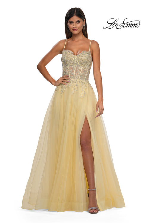 La Femme 32646 Lace Applique Sleeveless Prom Gown