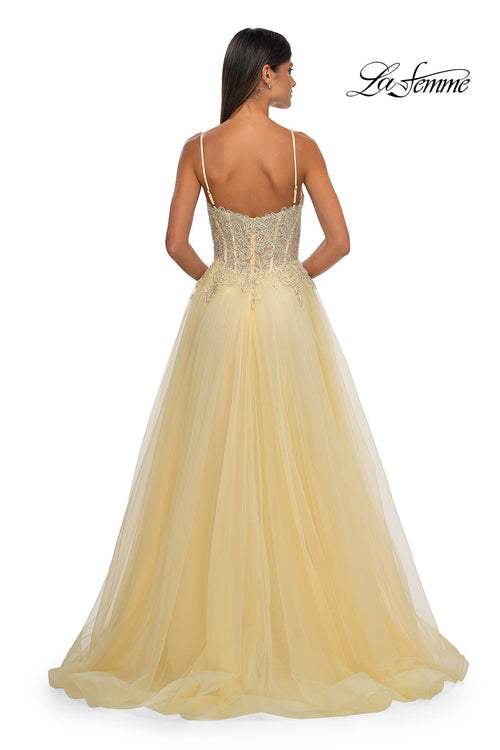La Femme 32646 Lace Applique Sleeveless Prom Gown