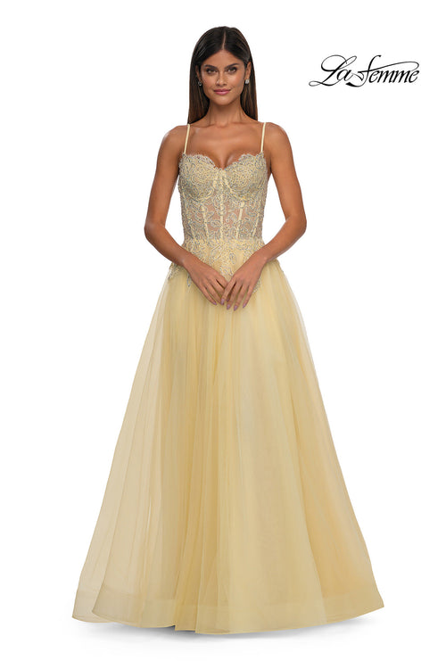 La Femme 32646 Lace Applique Sleeveless Prom Gown