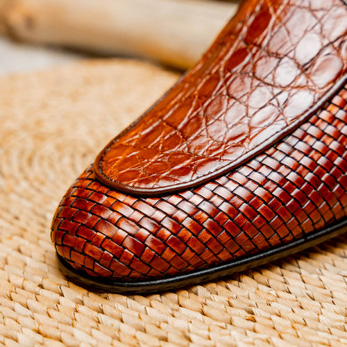 Zelli Palio Crocodile and Calfskin Basketweave Loafer in Cognac