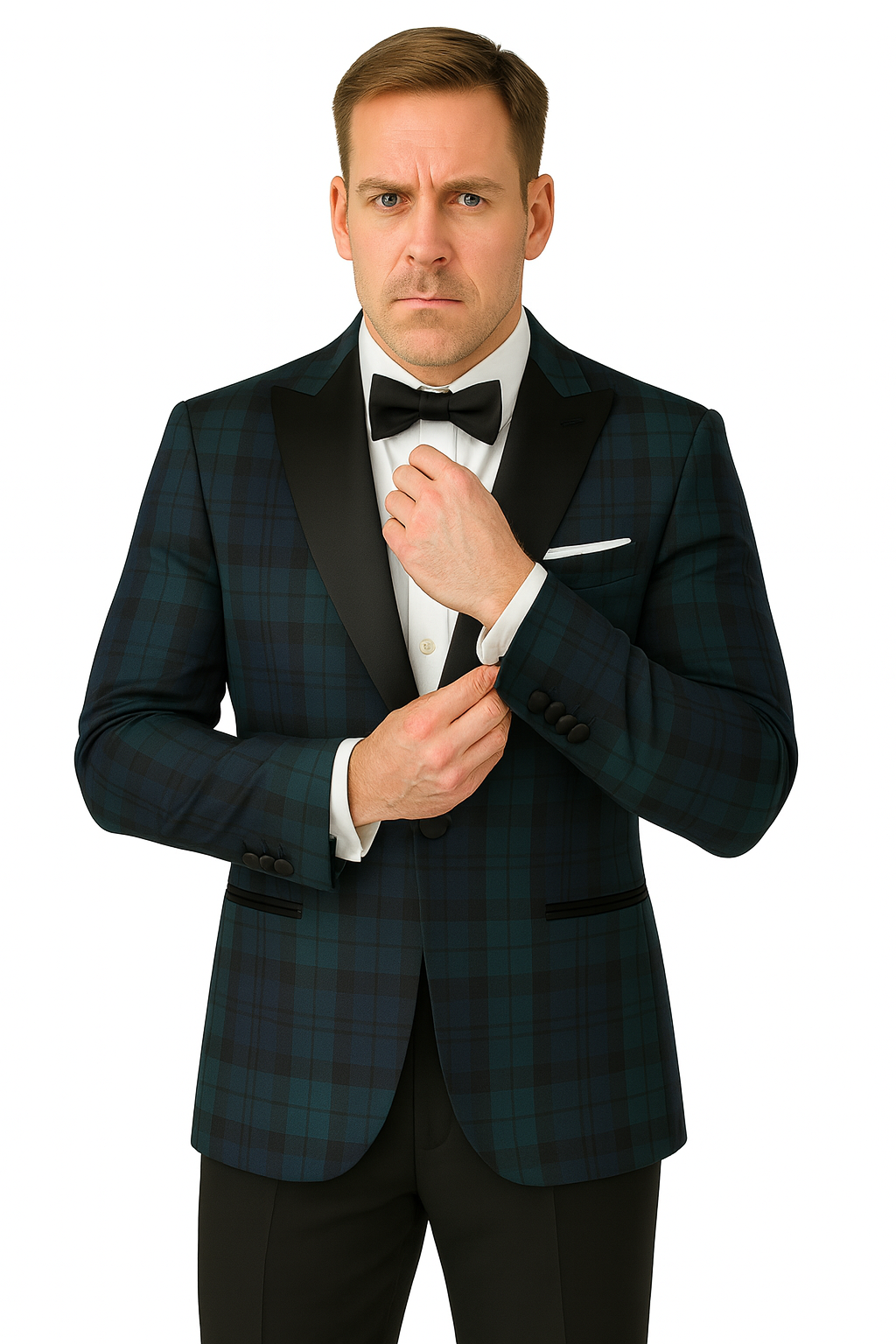 Big and Tall Plait Sport Coat - Windowpane Checkered Scottish English Pattern Party Blazers in Color Green and Blue Tartan