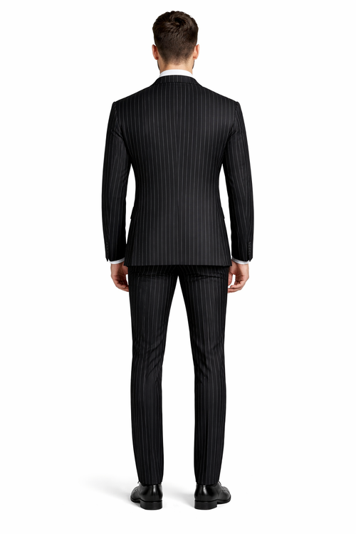 Mens Vested Gangster Pinstripe 1920's Suit in Black