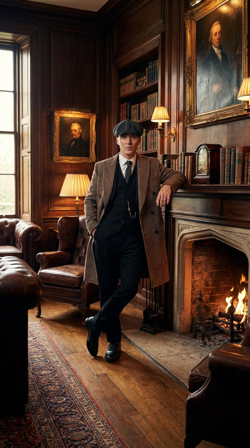 Mens Peaky Blinders Gray Plaid Double Breasted Overcoat + Suit Peaky Blinders Vintage Wool Blend Coat 1920s