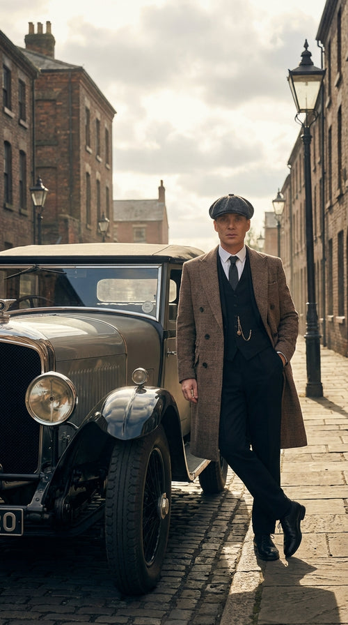 Mens Peaky Blinders Gray Plaid Double Breasted Overcoat + Suit Peaky Blinders Vintage Wool Blend Coat 1920's