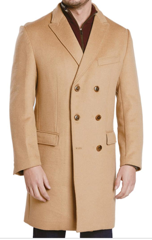 Mens Camel Brown Double Breasted Wool Overcoat + Suit β Peaky Blinders Inspired Vintage Long Trench Coat with Lapel Collar