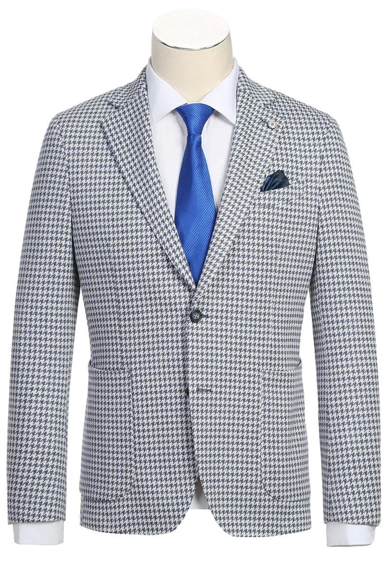 "Pelago Men's Half Canvas Unconstructed Blazer in Black & White Houndstooth" - USA Men's Outlet – SuitUSA