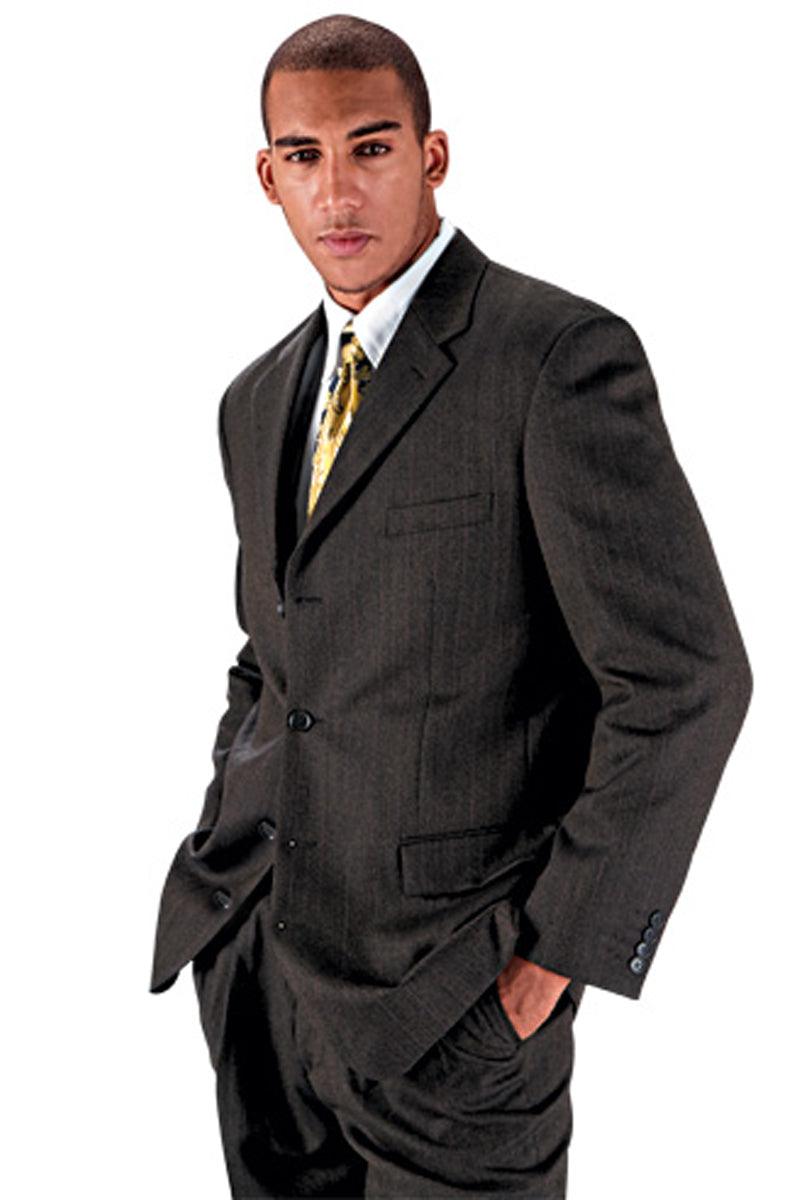 Perfected Product Title:
Fortino Landi Men's 4-Button 100% Wool Dress Suit in Grey Pinstripe - USA Men's Outlet – SuitUSA