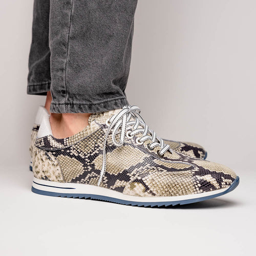 Zelli Peri Python-Embossed Calfskin Sneakers in Black / White