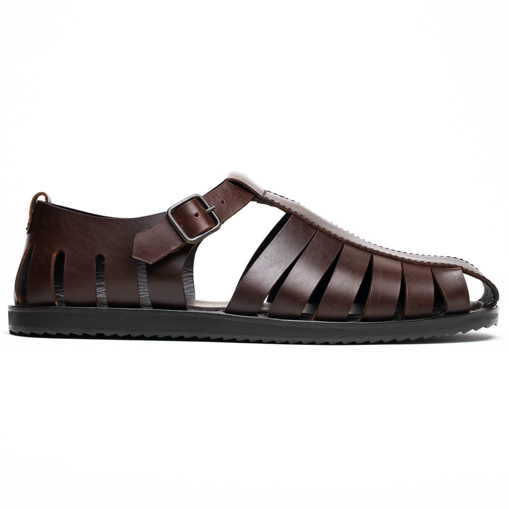Zelli Pesca Woven Calfskin Fisherman Sandal in Brown