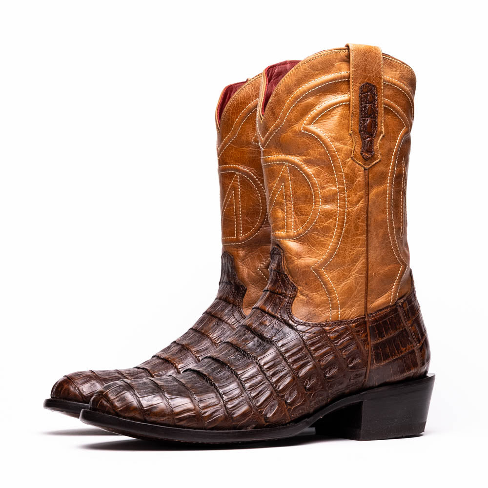 Marco Di Milano Phoenix Aged Maple Caiman Crocodile Round Toe Cowboy Boots