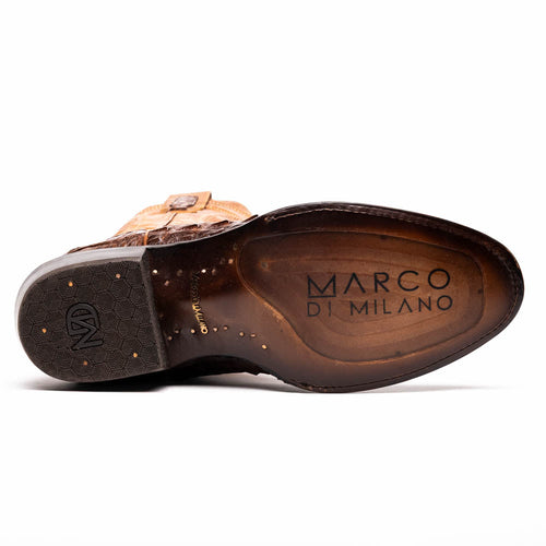 Marco Di Milano Phoenix Aged Maple Caiman Crocodile Round Toe Cowboy Boots