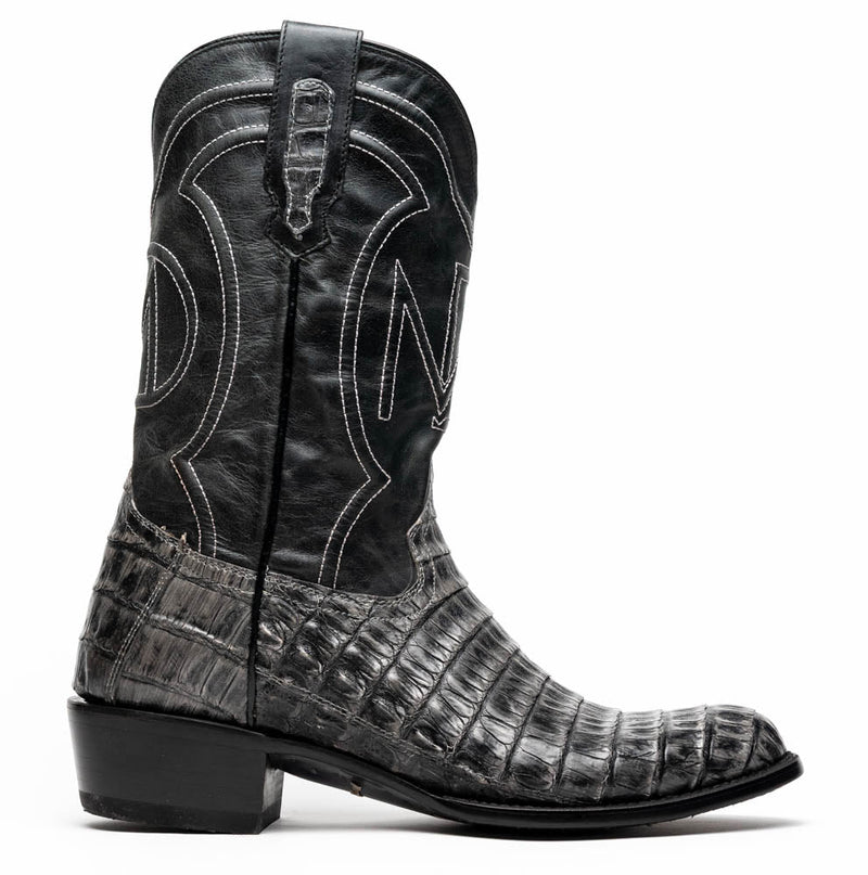 Marco Di Milano Phoenix Stone Gray Caiman Crocodile Round Toe Cowboy Boots