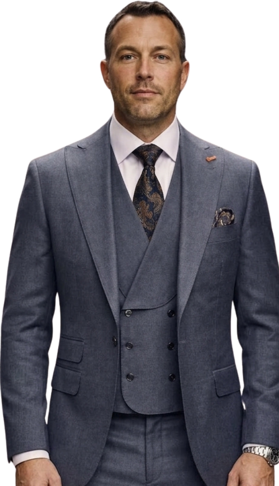 Mens Wool Suit - Ticket Pocket Big Lapel Single button Double breasted Vest By Statement in Color Charcoal – SuitUSA
