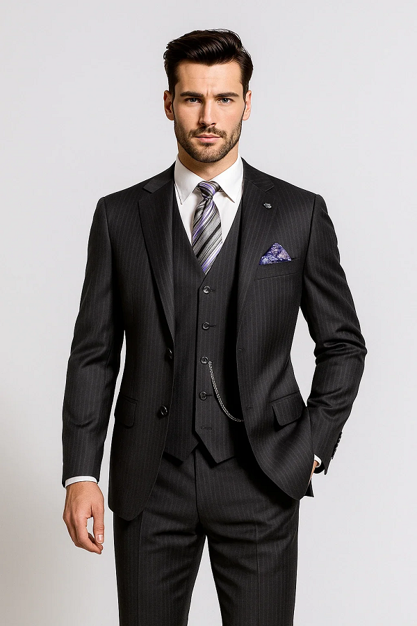 Black Pinstripe Modern Fit 3-Piece Suit