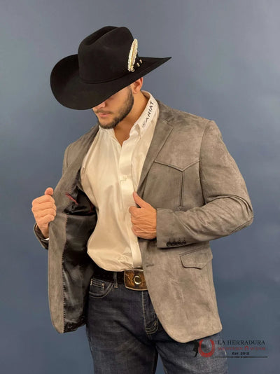 Mens Charcoal Gray Suede Western Yoke Two-Button Rancher Blazer – BLZ9445