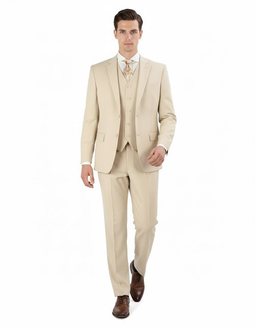Pleated Suit - Mens Suits With Pleated Pant - Regular Fit Suit - Vested Tan Suit by Men's Tuxedo USA