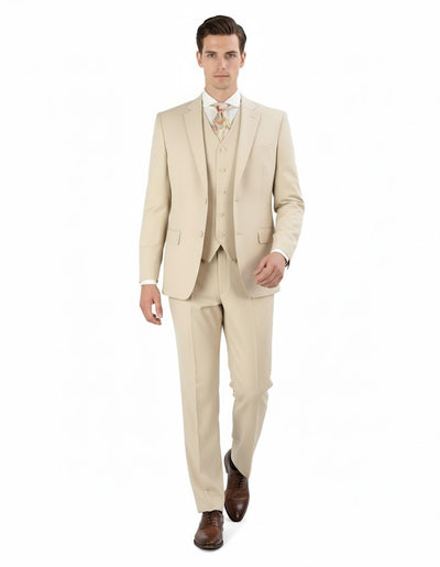 Pleated Suit - Mens Suits With Pleated Pant - Regular Fit Suit - Vested Tan Suit by Men's Tuxedo USA