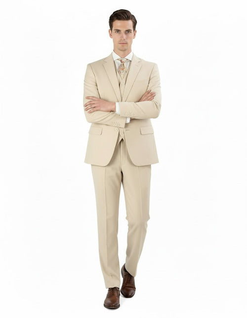 Pleated Suit - Mens Suits With Pleated Pant - Regular Fit Suit - Vested Tan Suit by Men's Tuxedo USA