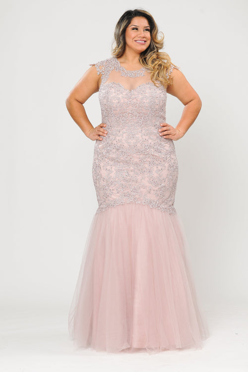 Poly USA W1084 Plus Size Embroidered Mermaid Dress