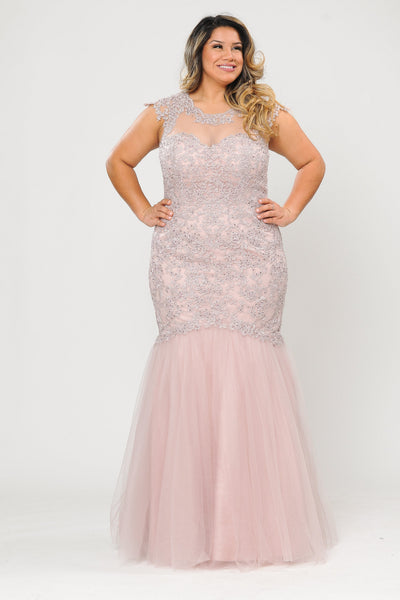 Poly USA W1084 Plus Size Embroidered Mermaid Dress