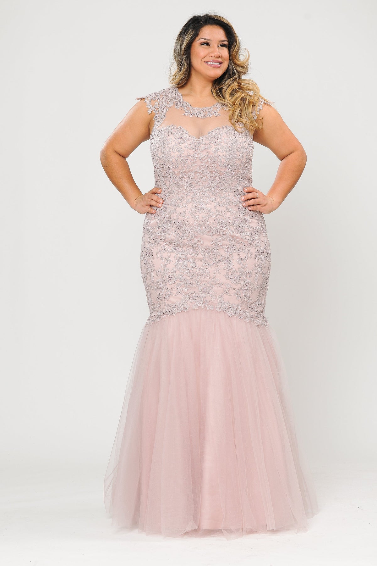 Poly USA W1084 Plus Size Embroidered Mermaid Dress