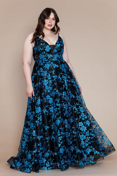 Poly USA W1134 Plus Size Glitter Print Sleeveless A-line Gown
