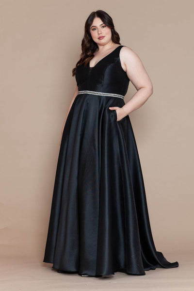 Poly USA W1108 Plus Size Long Deep V-Neck Dress
