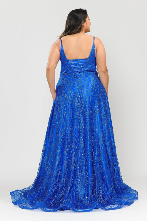 Poly USA W1004 Plus Size Long Glitter Mesh Dress