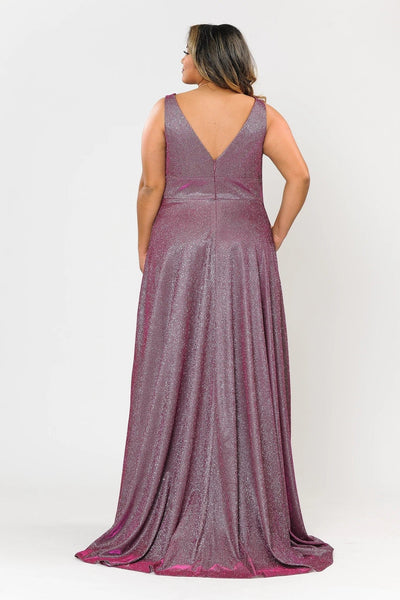 Poly USA W1036 Plus Size Long Metallic Glitter V-Neck Dress