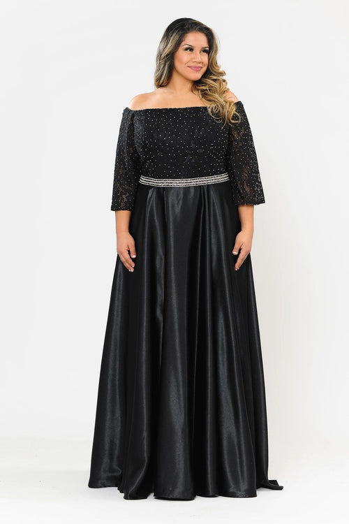 Poly USA W1008 Plus Size Long Off Shoulder Dress with Sleeves