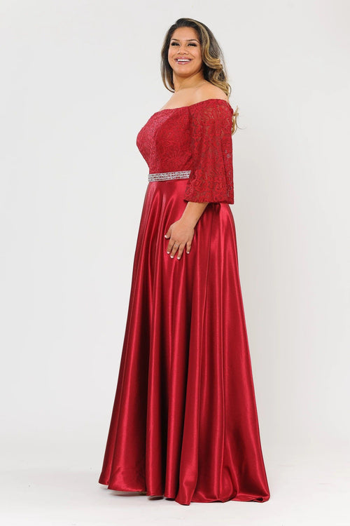 Poly USA W1008 Plus Size Long Off Shoulder Dress with Sleeves