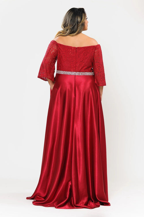 Poly USA W1008 Plus Size Long Off Shoulder Dress with Sleeves