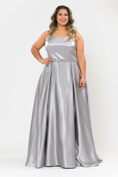 Poly USA W1010 Plus Size Long Satin Dress with Beaded Waist
