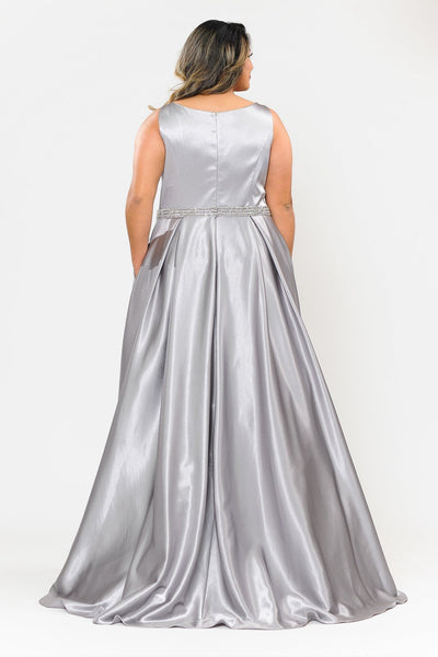Poly USA W1010 Plus Size Long Satin Dress with Beaded Waist