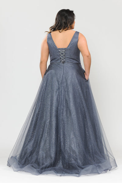 Poly USA W1024 Plus Size Long V-Neck Glitter Dress
